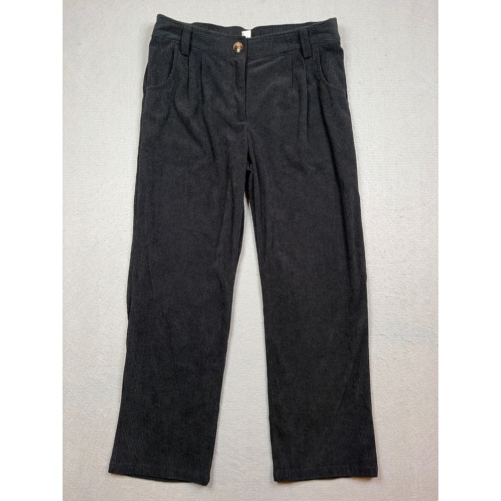 Halara Women's Corduroy Wide Leg Pants Black High Waisted Pleated Trousers Large